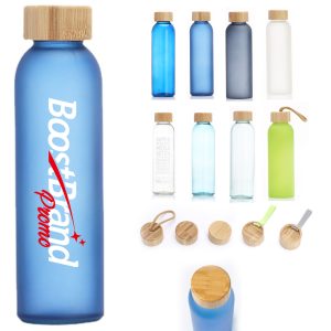 Colorful Frosted Glass Water Bottle with Bamboo Lid