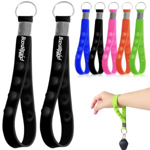 Silicone Pop Fidget Keychain Wrist Strap with Bubble Poppers