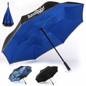 LED Handle Inverted Umbrella with Windproof Double Canopy