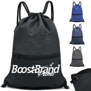 Drawstring Sports Backpack with Zipper Pocket