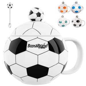 12Oz. Soccer Ball Themed Ceramic Mug with Lid