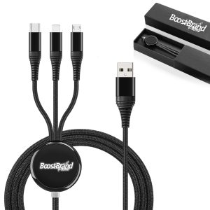 3-in-1 Braided Charging Cable with Light-Up Logo