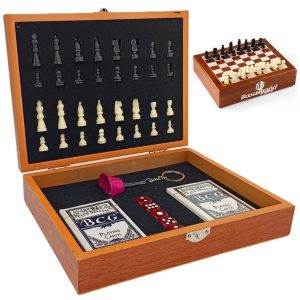 Multi-Game Chess Poker Chip Set in Wooden Case