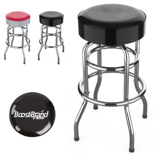 Round Padded Bar Stool with Double Ring Chrome Base