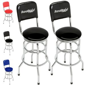 Double Ring Padded Bar Stool with Backrest & Chrome Base