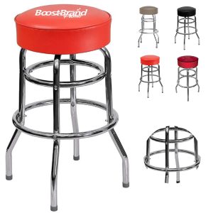 Double Ring Padded Swivel Bar Stool with Chrome Base