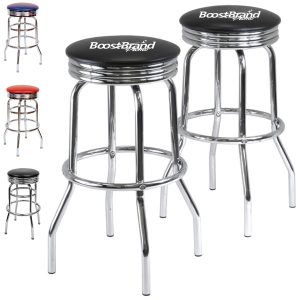 Round Padded Bar Stool with Chrome-Plated Base