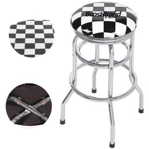 Checkerboard Padded Swivel Bar Stool Single Ring Chrome Base