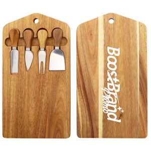 Wooden Cheese Board with Integrated Knives Set