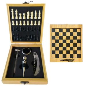4 in 1 Wooden Chess Set with Wine Opener Kit