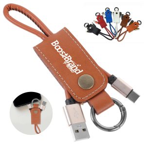 Custom Leather Keychain Data Charging Cable
