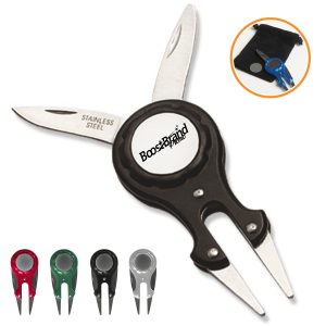 Multi-Function Golf Divot Repair Tool with Knife