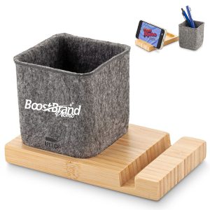 Felt Pen Holder with Wood Phone Stand Base