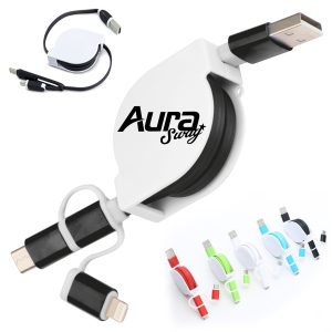 Retractable 3-in-1 Charging Cable W/ Custom Logo