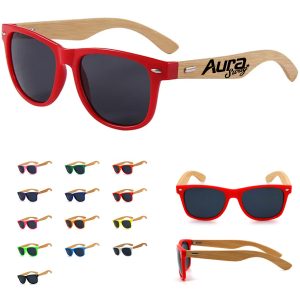 Retro Bamboo Arm Sunglasses W/ Color Lenses
