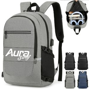 Laptop Backpack W/ USB Port Headphone Jack & Anti-Theft Lock