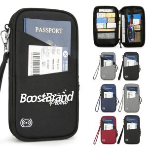RFID Blocking Travel Passport Wallet W/ Zipper Wrist Strap