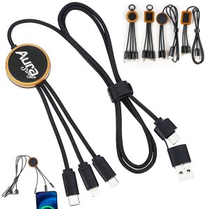 Eco Bamboo 3-in-1 Charging Cable with Glowing