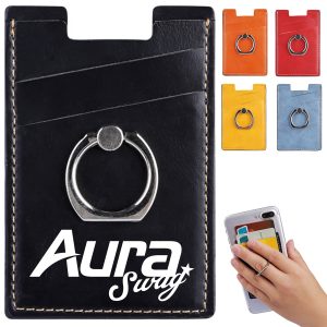 PU Phone Card Holder with Metal Ring Grip and Stand