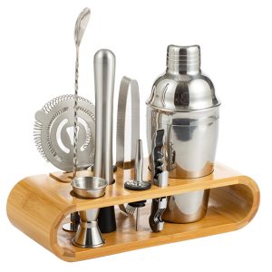 9-Piece Cocktail Shaker Set with Bamboo Stand