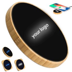 Bamboo Wireless Charger with LED Logo Display