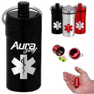 Aluminum Alloy Pill Bottle with Keychain