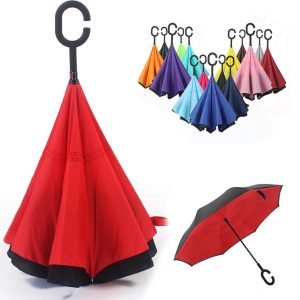 Reverse Inverted Umbrella with C-Shaped Handle