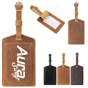 Leather Luggage Tag with Adjustable Strap