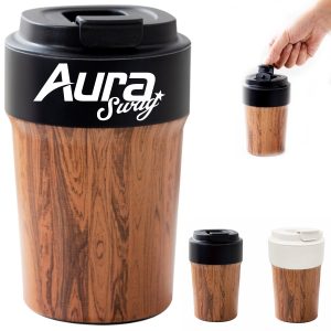 Wood Grain Stainless Steel Insulated Travel Mug
