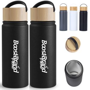 18oz. Insulated Stainless Steel Bottle with Bamboo Handle Lid
