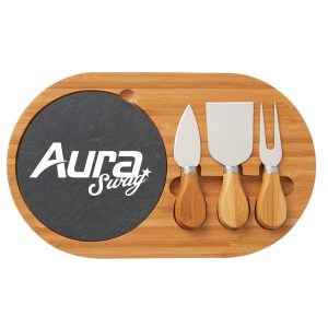 Premium Bamboo and Slate Cheese Board Set