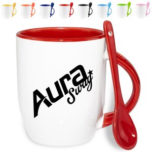 12Oz. Two-Tone Ceramic Mug Set with Integrated Handle Spoon