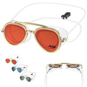 Retro Glacier Sunglasses W/ Side Shields & Secure Neck Cord