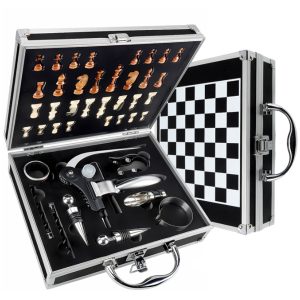 Executive Wine Tool and Portable Chess Set in Aluminum Case