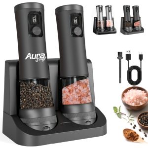 Electric Salt and Pepper Grinder Set with Charging Base