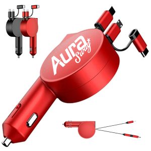 3 in 1 Retractable Car Charger with Multi-Port Cable