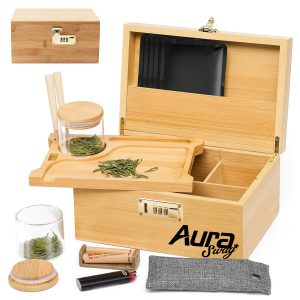 Bamboo Storage Box W/ Multiple Compartments & Organizer Tray