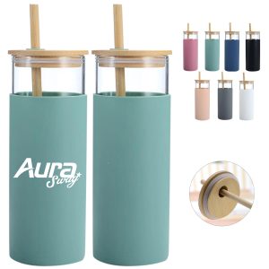 16Oz. Glass Tumbler W/ Bamboo Lid & Reusable Straw