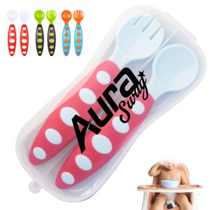 Baby Silicone Utensil Set with Travel Case for Safe Feeding