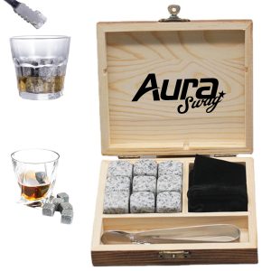 Premium Whiskey Stones Gift Set in Wooden Box