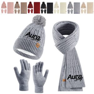 Winter Knit Hat Scarf and Gloves Set