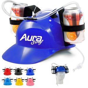 Hands-Free Drink Helmet with Dual Can Holders