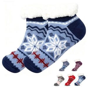 Christmas Fleece Lined Knit Socks with Non-Slip Design