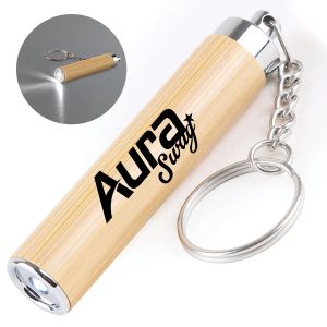 Bamboo LED Push Flashlight Keychain