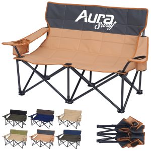Double Folding Camping Chair with Armrest and Cup Holders