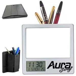 Multifunction Pen Holder Clock with Photo Frame