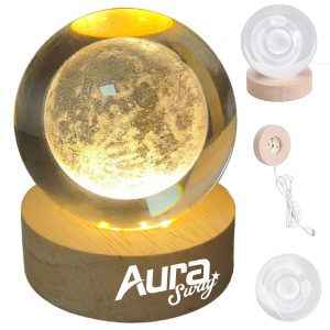 Crystal Globe LED Night Light with Wooden Base