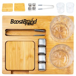 Bamboo Collins Whiskey Serving Tray with Organized Slots