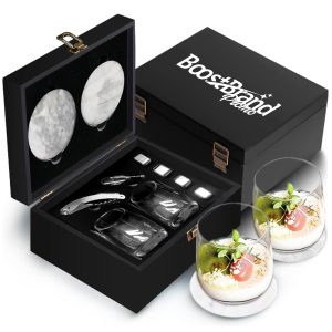 Whiskey Chilling Stone Gift Set w/ Glasses & Marble Coasters