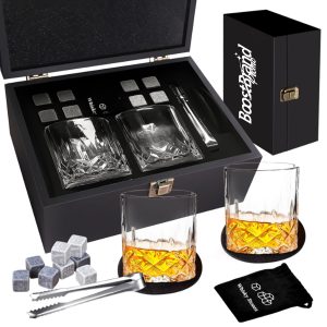 Whiskey Chilling Stone Gift Set w/ Glasses & Felt Coasters
